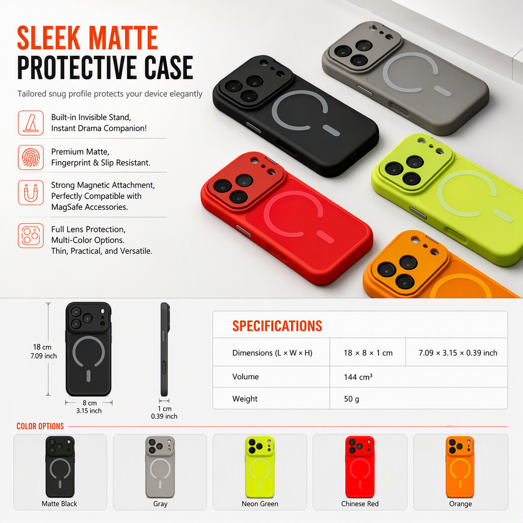 Magnetic Matte Mobile Phone Case with Camera Lens Kickstand Protective Cover