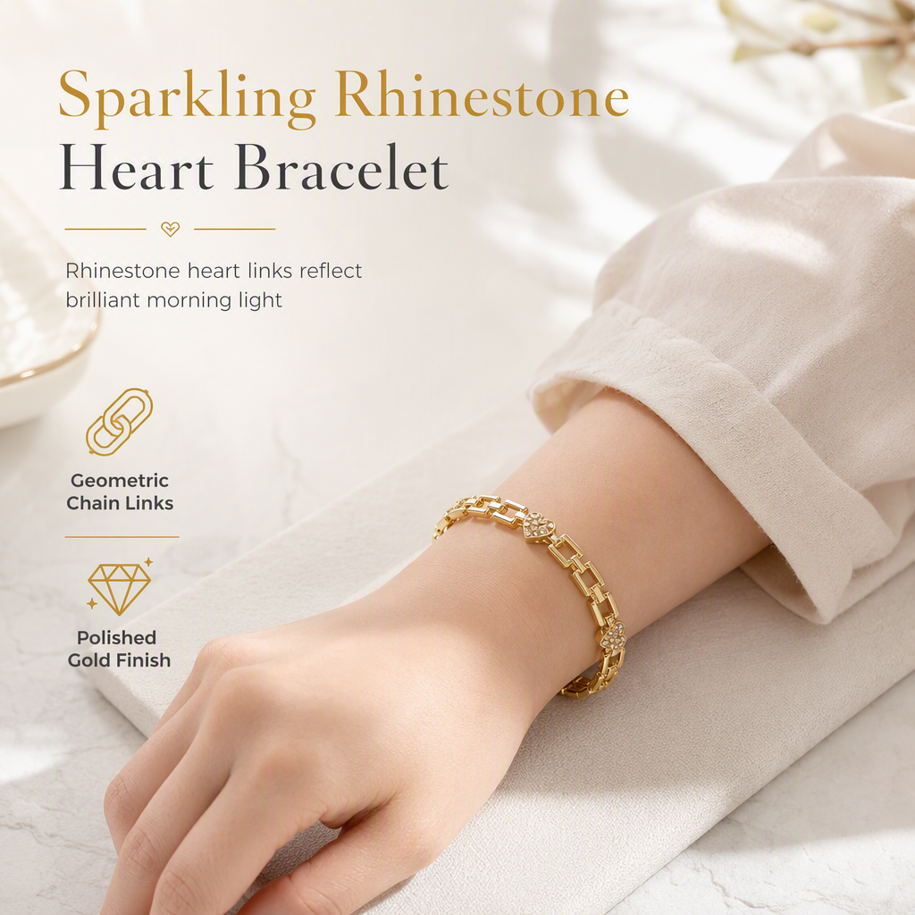⏳Time-Limited Special⏰Gold Rhinestone Heart Chain Bracelet – Light Luxury, Parisian Style 🤍