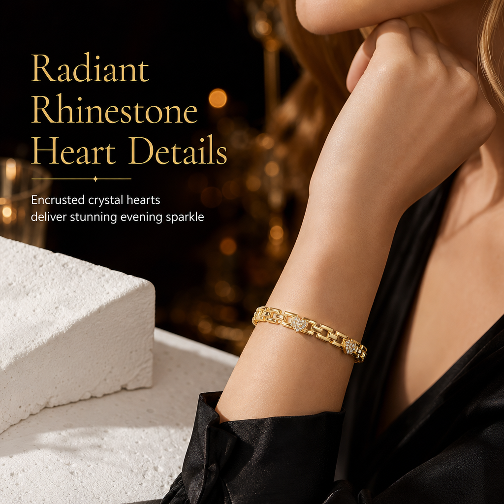 ⏳Time-Limited Special⏰Gold Rhinestone Heart Chain Bracelet – Light Luxury, Parisian Style 🤍