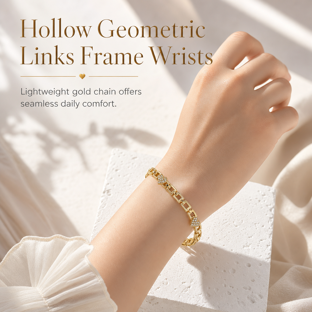 ⏳Time-Limited Special⏰Gold Rhinestone Heart Chain Bracelet – Light Luxury, Parisian Style 🤍