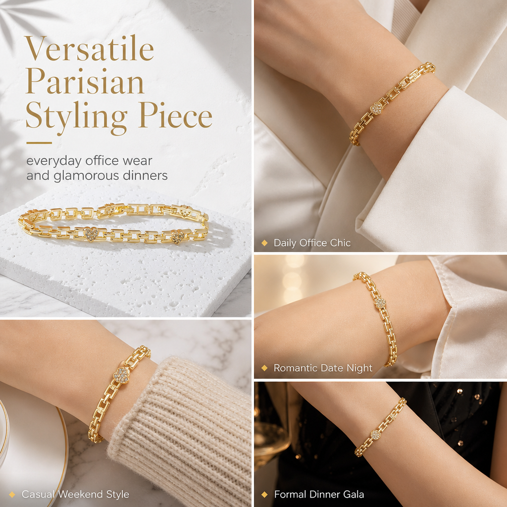⏳Time-Limited Special⏰Gold Rhinestone Heart Chain Bracelet – Light Luxury, Parisian Style 🤍