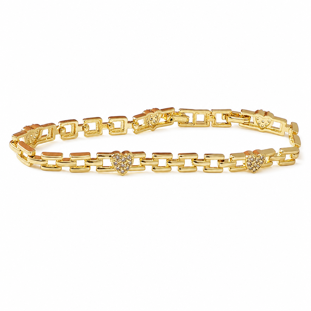 ⏳Time-Limited Special⏰Gold Rhinestone Heart Chain Bracelet – Light Luxury, Parisian Style 🤍