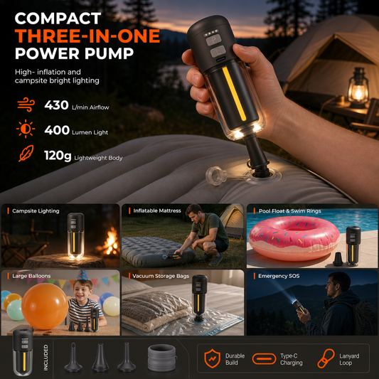 Portable Outdoor Air Pump and Deflator with Emergency Light Ambient Light and SOS Function for Pool Floats Inflatable Boats and Air Mattresses