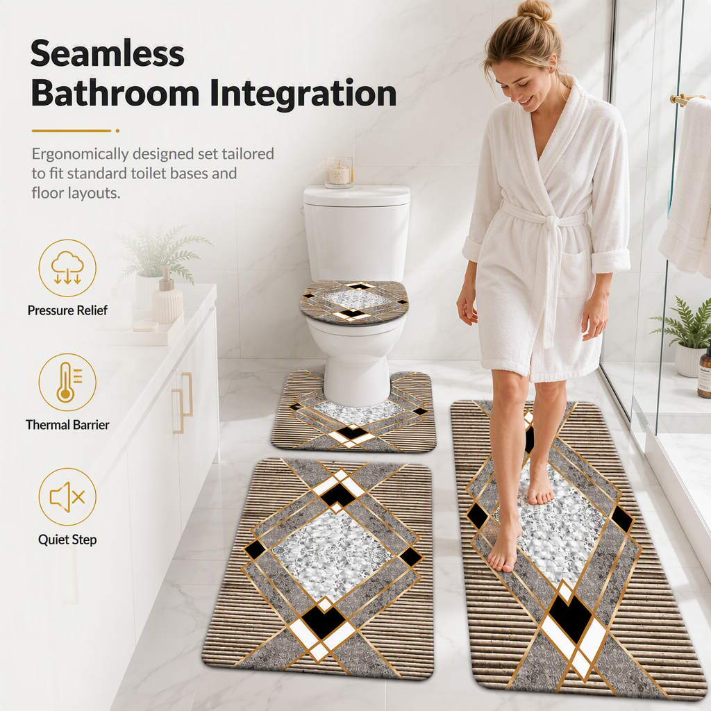 🛁 LIMITED‑TIME 50% OFF! 🧼 4 Piece Faux Cashmere Absorbent Bathroom Rug Set with Rectangular Mat U Shaped Toilet Mat Toilet Lid Cover and Long Runner Rug 🧽