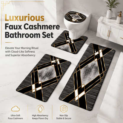 🛁 LIMITED‑TIME 50% OFF! 🧼 4 Piece Faux Cashmere Absorbent Bathroom Rug Set with Rectangular Mat U Shaped Toilet Mat Toilet Lid Cover and Long Runner Rug 🧽
