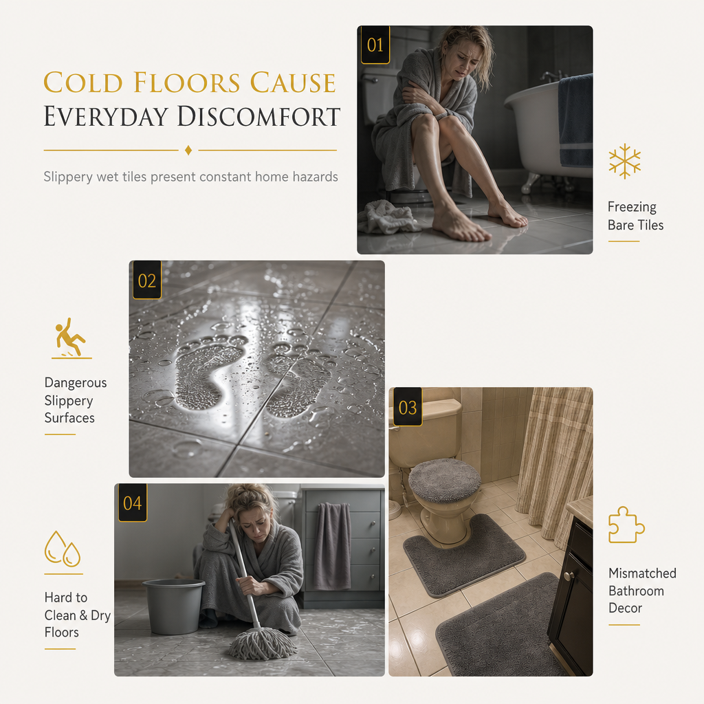 🛁 LIMITED‑TIME 50% OFF! 🧼 4 Piece Faux Cashmere Absorbent Bathroom Rug Set with Rectangular Mat U Shaped Toilet Mat Toilet Lid Cover and Long Runner Rug 🧽