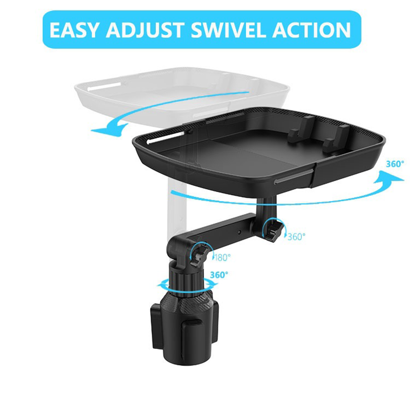 🚗 50% OFF NOW! 🍔 Car Cup Holder Tray – 360° Swivel, Extendable Surface & Phone Slot – Tool-Free Install 💪