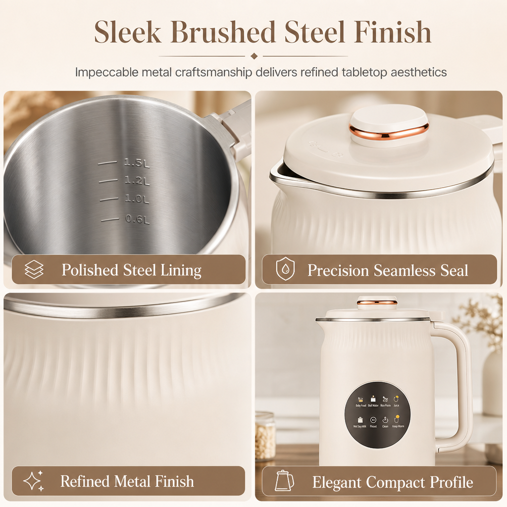 Household Automatic Soy Milk Maker and High- Blender 1500ml Capacity Filter-Free Multi-Functional Food Processor with 10 Blades and 304 Stainless Steel Inner Liner