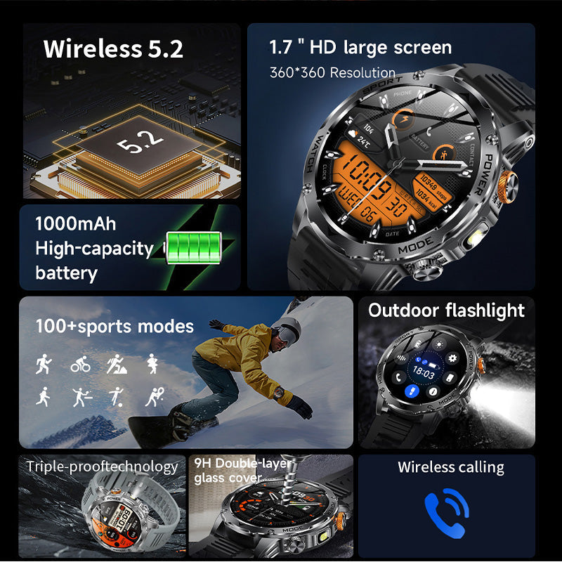 ⏳Time-Limited Special⏰Smart Watch: 1000mAh Battery, 1.7" HD Display, 100+ Sports Modes, LED Flashlight, Interchangeable Straps