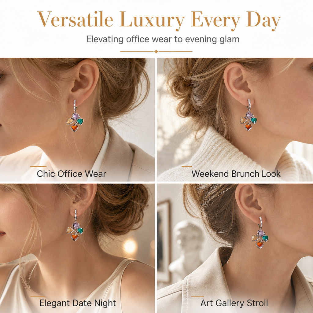 ⏳Time-Limited Special⏰Retro Colorful Heart Tassel Drop Earrings for Women Fashion Ear Buckle Jewelry❤️💚💙