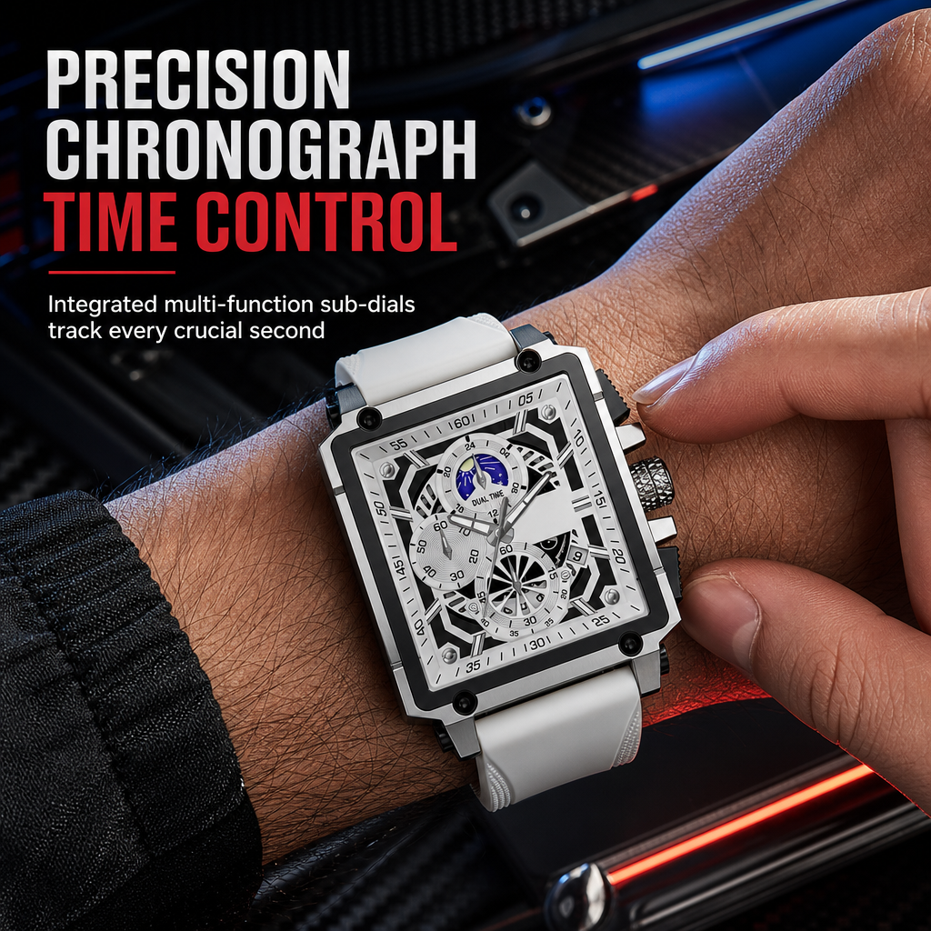 ⏳Time-Limited Special⏰Men's Skeleton Watch – Square Face, Chronograph, Silicone Strap 🌀
