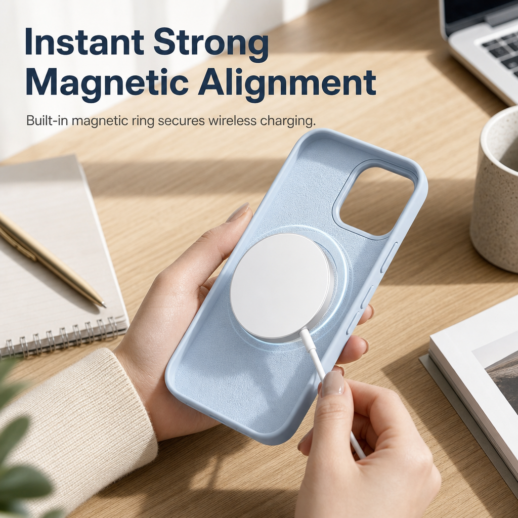Liquid Silicone Magnetic Charging Phone Case Shockproof Full Coverage Protective Cover