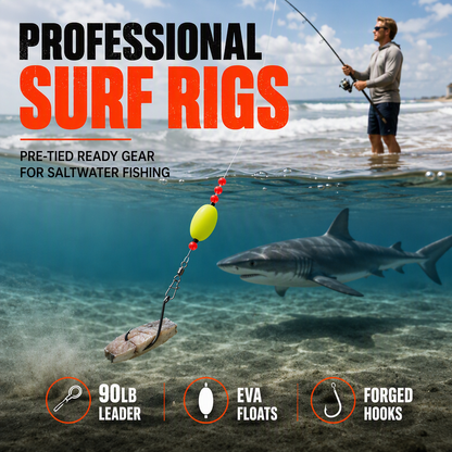 📢📢50% OFF !! ⏰ Pre-Tied Surf Fishing Rigs: High-Buoyancy Floats, Forged Circle Hooks, 90lb Leader, Ready to Use