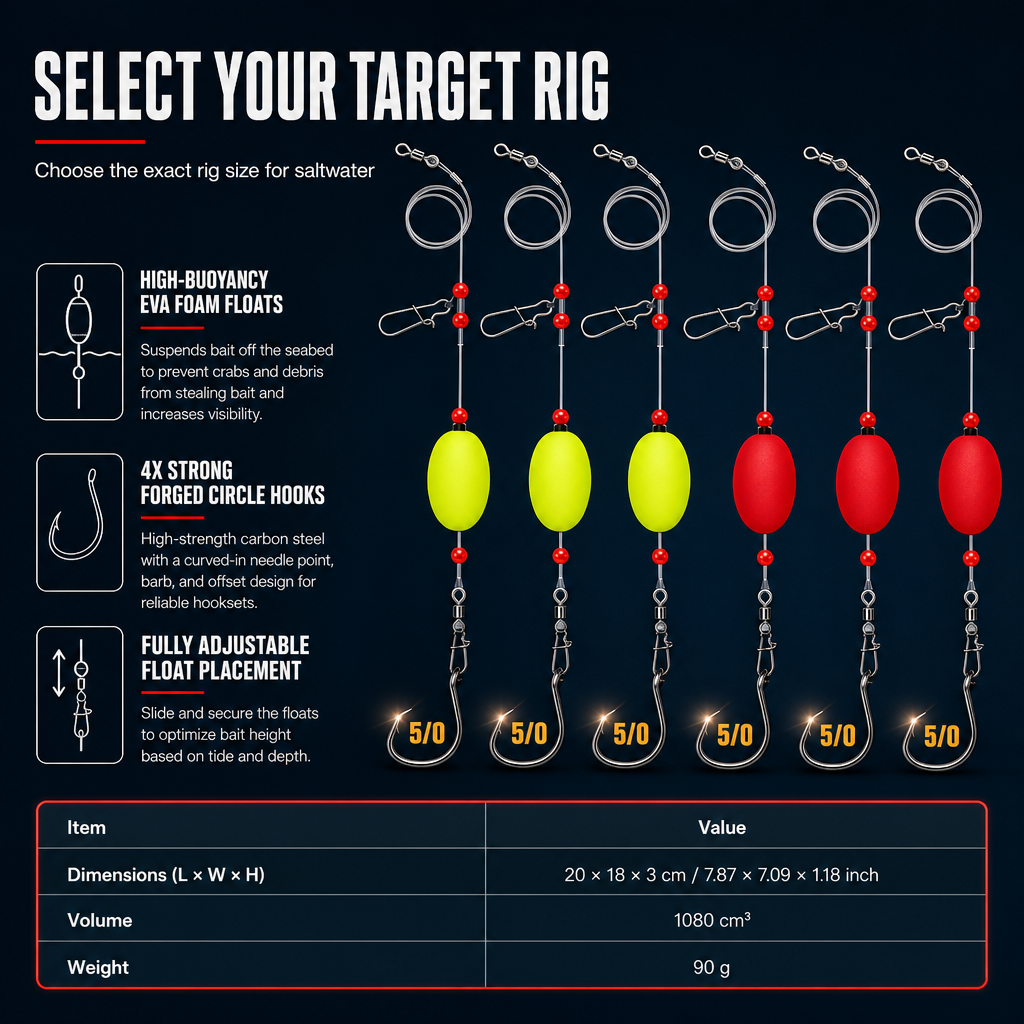 📢📢50% OFF !! ⏰ Pre-Tied Surf Fishing Rigs: High-Buoyancy Floats, Forged Circle Hooks, 90lb Leader, Ready to Use