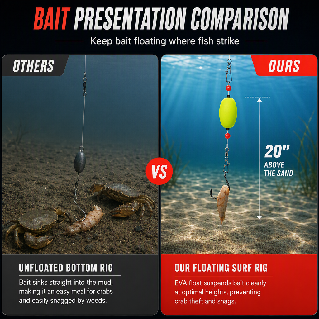 📢📢50% OFF !! ⏰ Pre-Tied Surf Fishing Rigs: High-Buoyancy Floats, Forged Circle Hooks, 90lb Leader, Ready to Use