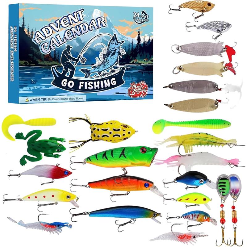 Christmas Fishing Lure Advent Calendar Blind Box Set with Minnow Popper Spoons