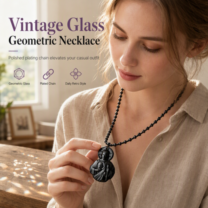 📿 50% OFF! ✨ Vintage Style Long Necklace with Geometric Glass Pendant – Light-Catching Retro Glass Accent, Elegant Chest Draping & Exquisite Craftsmanship – Artistic Statement for Any Outfit 💎
