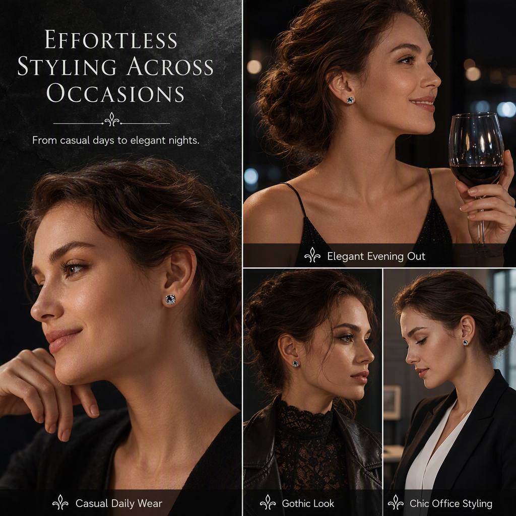 🖤 50% OFF! ✨ Gothic Vine Stud Earrings – Hypoallergenic S925 Sterling Silver, Mysterious Black Cubic Zirconia & Exquisite Vintage Engraving – Lightweight Dark Elegance for Daily Wear 🎀