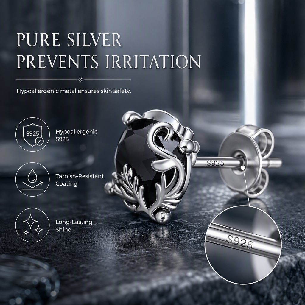 🖤 50% OFF! ✨ Gothic Vine Stud Earrings – Hypoallergenic S925 Sterling Silver, Mysterious Black Cubic Zirconia & Exquisite Vintage Engraving – Lightweight Dark Elegance for Daily Wear 🎀