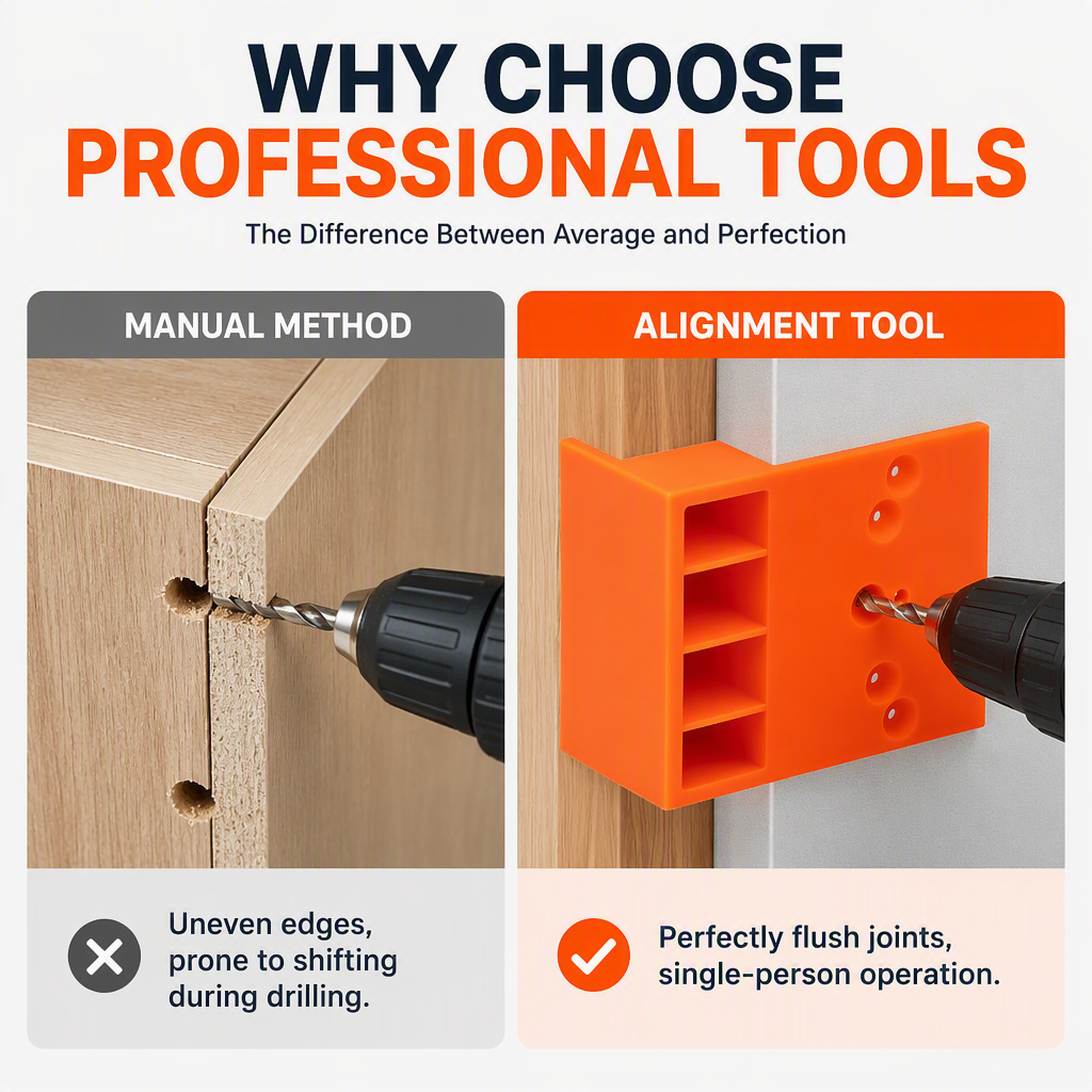 Wardrobe Cabinet Side Filler Panel Installation Locator and Stepped Positioning Plate for Precise Hole Alignment