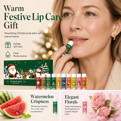 🎄 50% OFF! ✨ Christmas Lip Balm Set – 10-Piece Moisturizing Tubes, Watermelon & Floral Dual Scent & Natural Beeswax Formula – Festive Gift-Ready Winter Lip Care 💋