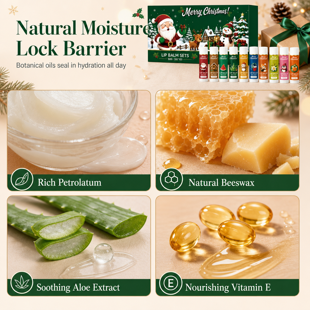🎄 50% OFF! ✨ Christmas Lip Balm Set – 10-Piece Moisturizing Tubes, Watermelon & Floral Dual Scent & Natural Beeswax Formula – Festive Gift-Ready Winter Lip Care 💋