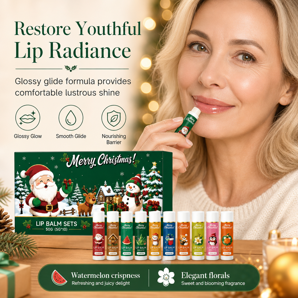 🎄 50% OFF! ✨ Christmas Lip Balm Set – 10-Piece Moisturizing Tubes, Watermelon & Floral Dual Scent & Natural Beeswax Formula – Festive Gift-Ready Winter Lip Care 💋