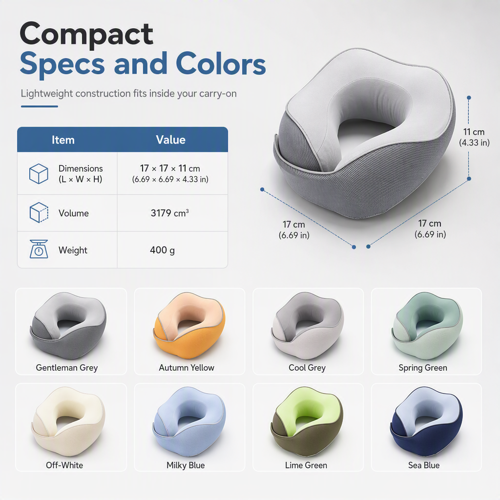 Memory Foam U-Shaped Travel Neck Pillow with Ice Silk Cover and Magnetic Buckle for Portable Neck Support
