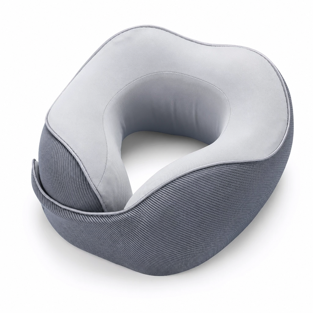 Memory Foam U-Shaped Travel Neck Pillow with Ice Silk Cover and Magnetic Buckle for Portable Neck Support