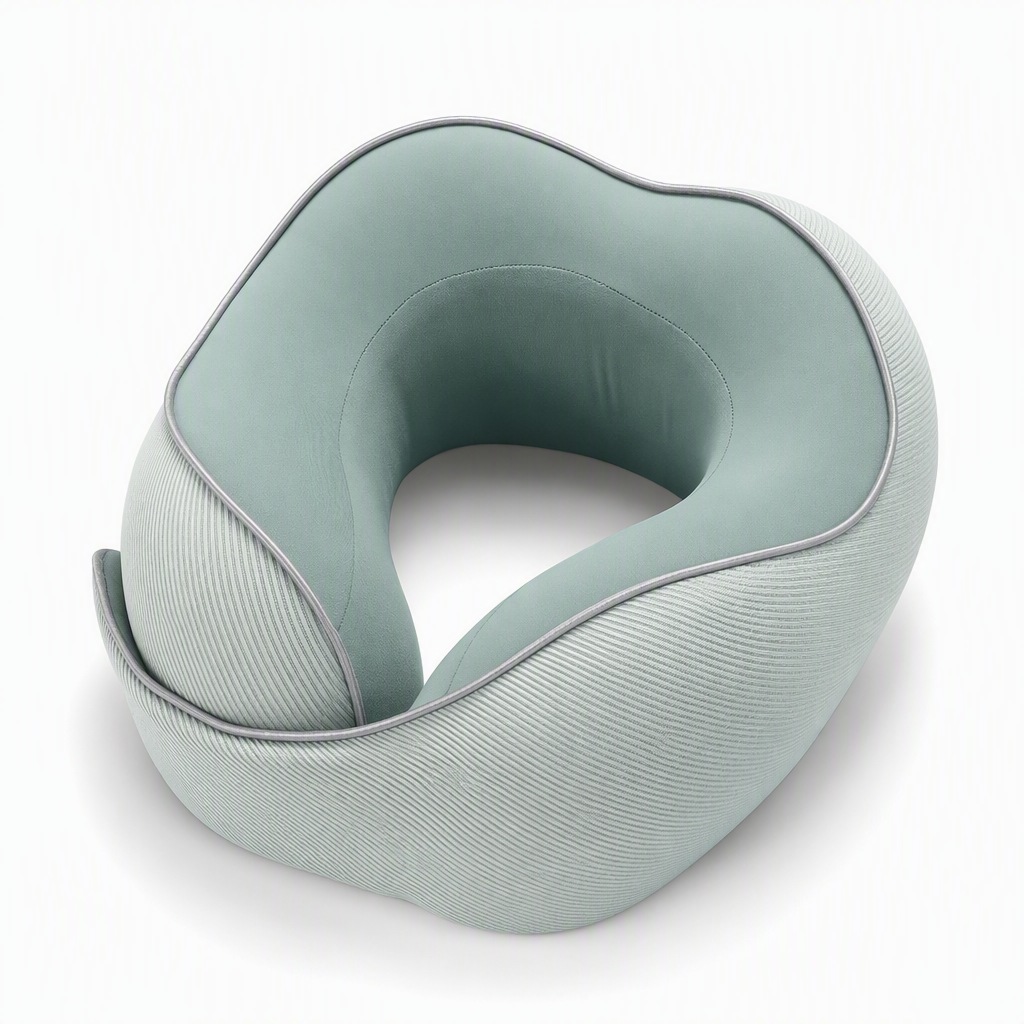 Memory Foam U-Shaped Travel Neck Pillow with Ice Silk Cover and Magnetic Buckle for Portable Neck Support