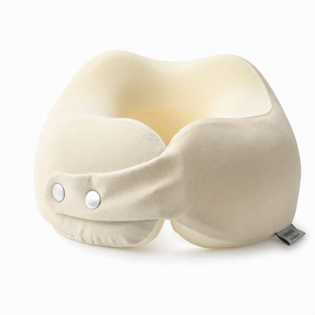 Memory Foam U-Shaped Travel Neck Pillow with Ice Silk Cover and Magnetic Buckle for Portable Neck Support