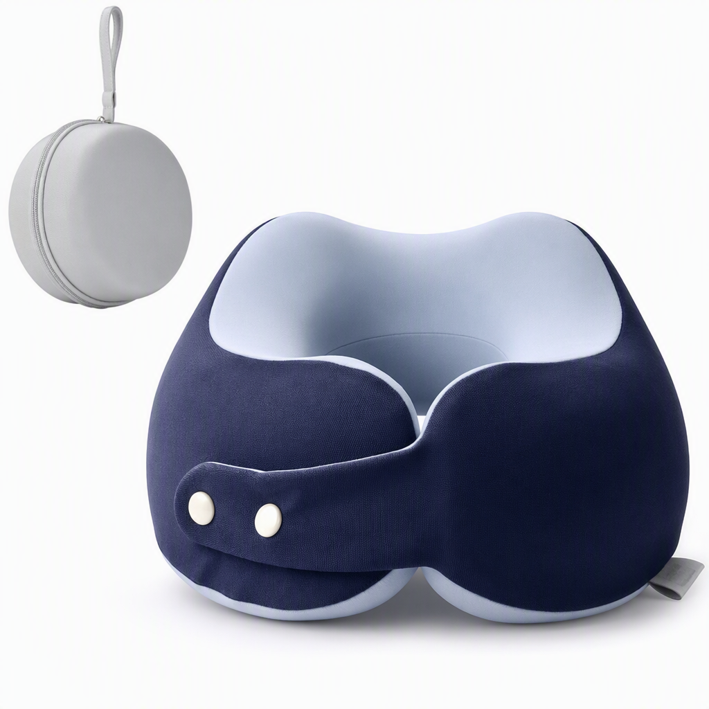 Memory Foam U-Shaped Travel Neck Pillow with Ice Silk Cover and Magnetic Buckle for Portable Neck Support