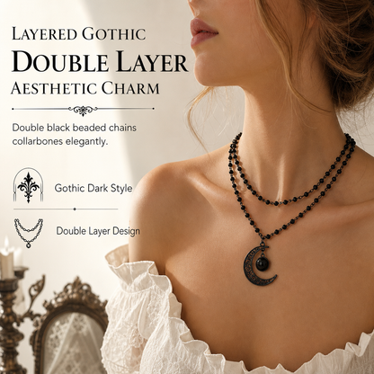 🎁New Arrivals 50% OFF💥Gothic Dark Crystal Beaded Chain Necklace with Hollow Out Moon Alloy Pendant