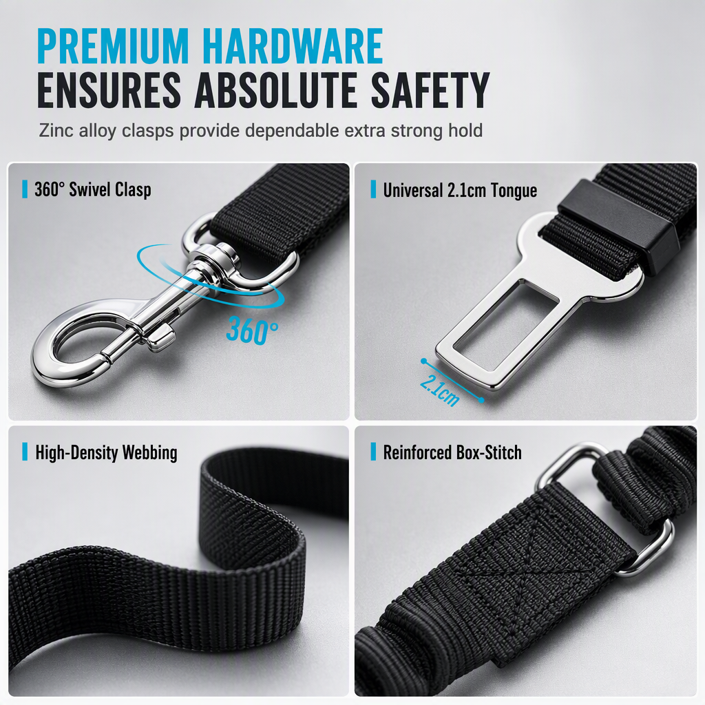 🐶 LIMITED-TIME 50% OFF! 🚗 Elastic Nylon Dog Car Safety Harness – Shock Absorb, Adjustable, Reliable Safe ✨