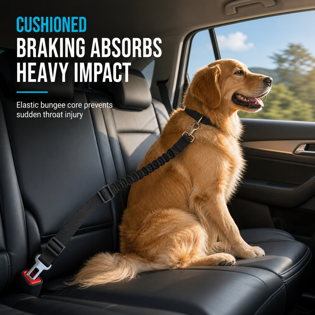 🐶 LIMITED-TIME 50% OFF! 🚗 Elastic Nylon Dog Car Safety Harness – Shock Absorb, Adjustable, Reliable Safe ✨