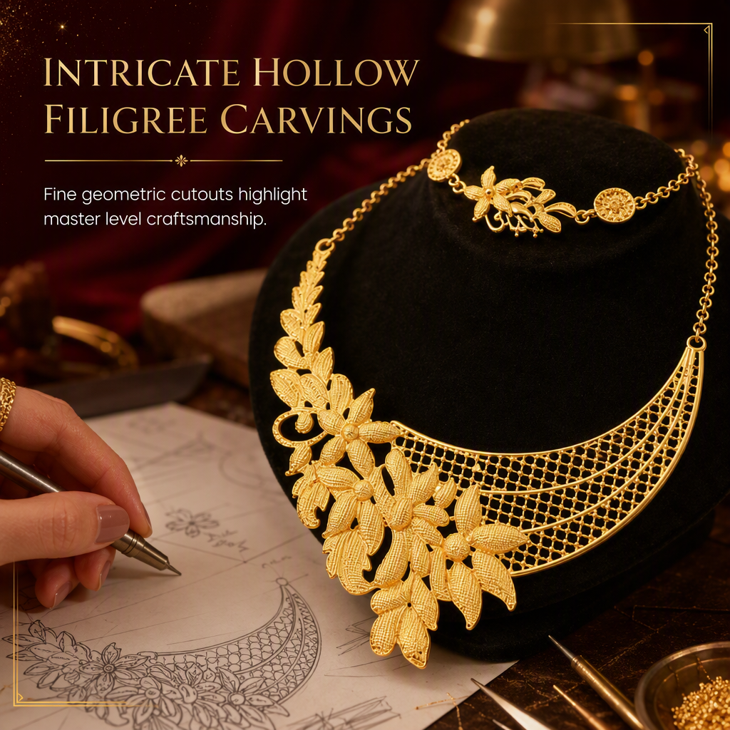 ⏳🔥LIMITED-TIME 50% OFF! ⏰24K Gold Plated Bridal Jewelry Set | Dubai Indian Style | Necklace Bracelet Ring & Earrings Set for Women💛💍📿
