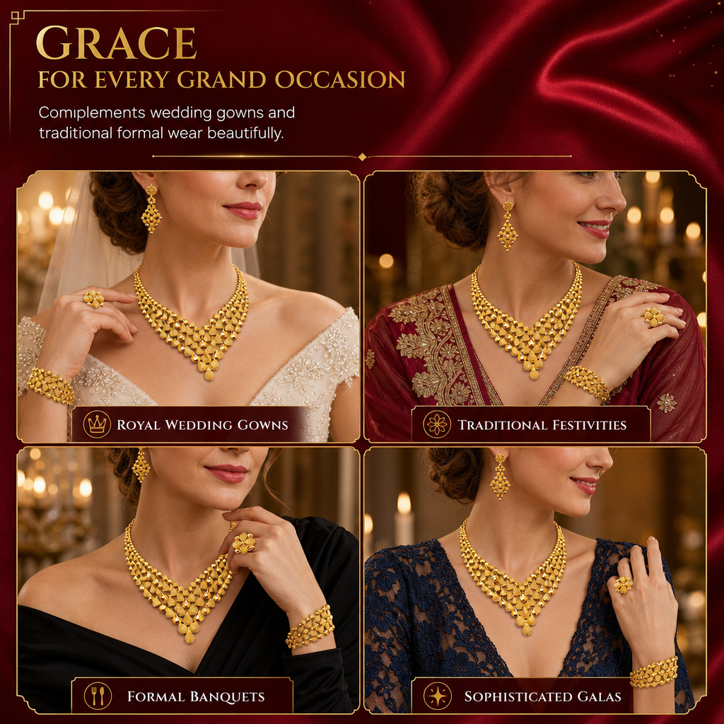 ⏳🔥LIMITED-TIME 50% OFF! ⏰24K Gold Plated Bridal Jewelry Set | Dubai Indian Style | Necklace Bracelet Ring & Earrings Set for Women💛💍📿