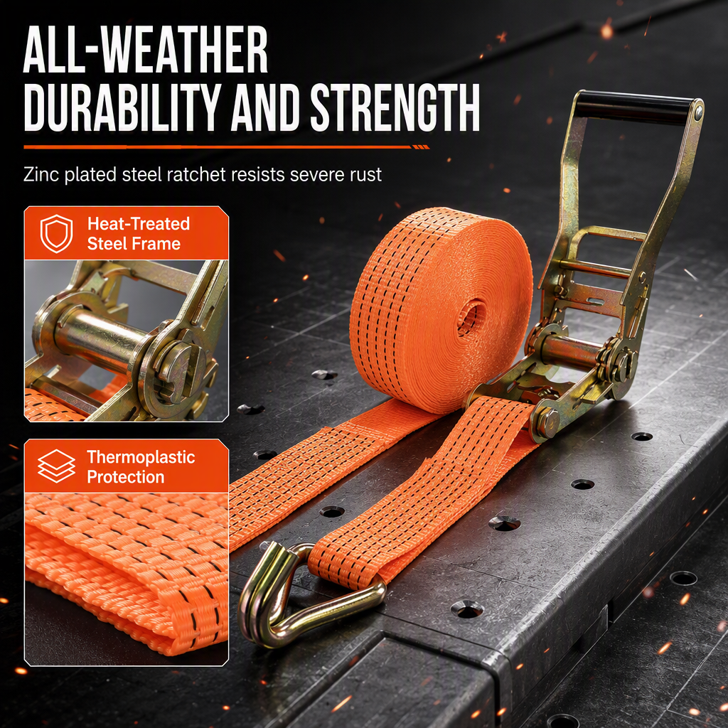 ⏳Time-Limited Special⏰Heavy Duty Ratchet Tie Down Strap Cargo Lashing Strap with Tensioner and Double Hooks for Car and Truck Luggage Securing