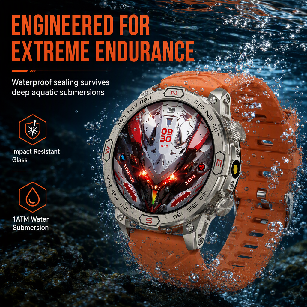 Rugged Smart Watch with Bluetooth Call & Health Monitor