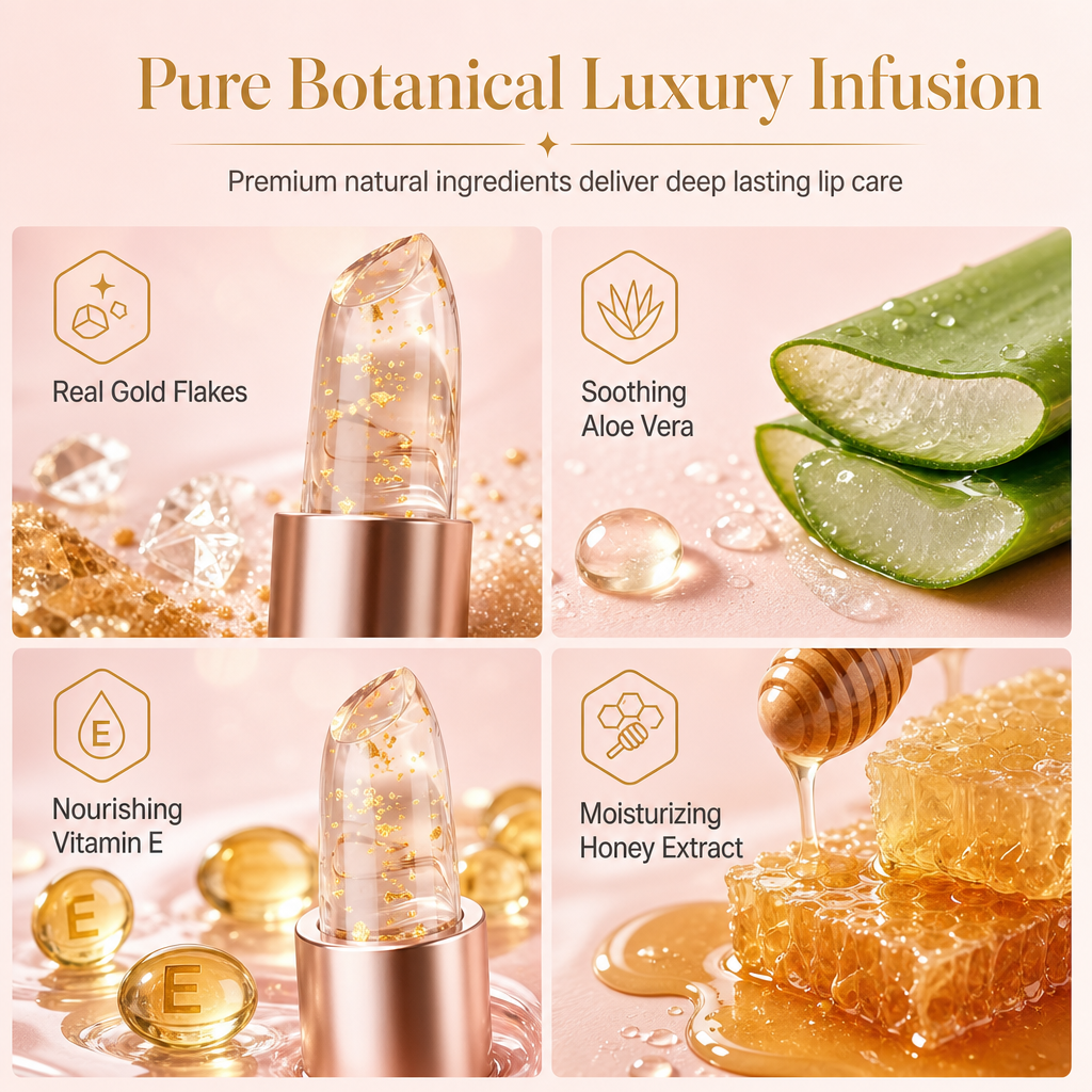 Gold Foil Temperature Color Changing Lip Balm Moisturizing Lip Tint with Vitamin E and Aloe 3.5g