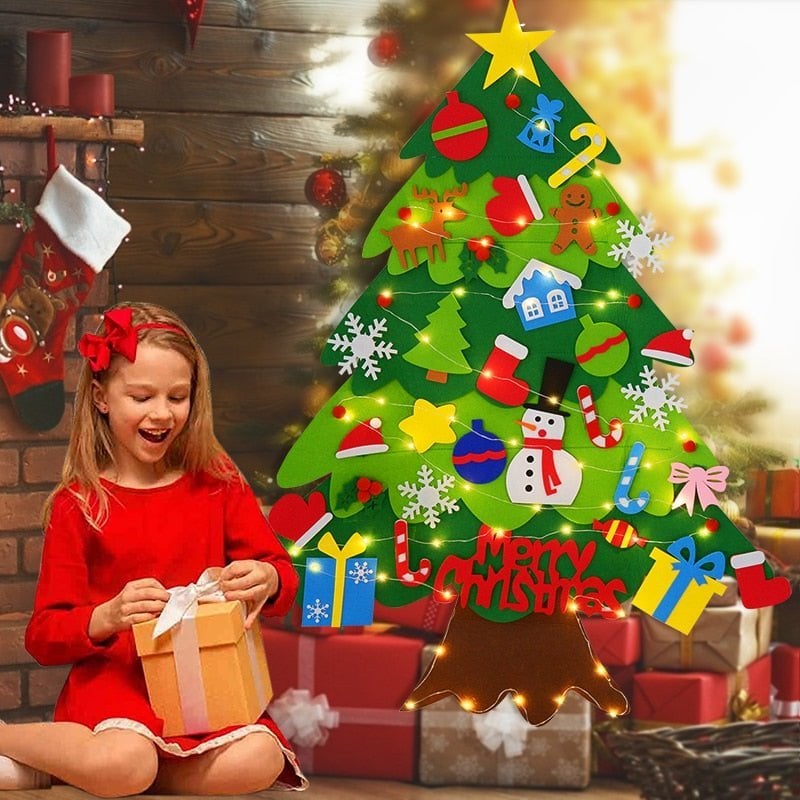 🎄👨‍👩‍👧DIY Felt Christmas Tree Kit for Kids | 32 Detachable Felt Ornaments, 35-LED String Lights🧸
