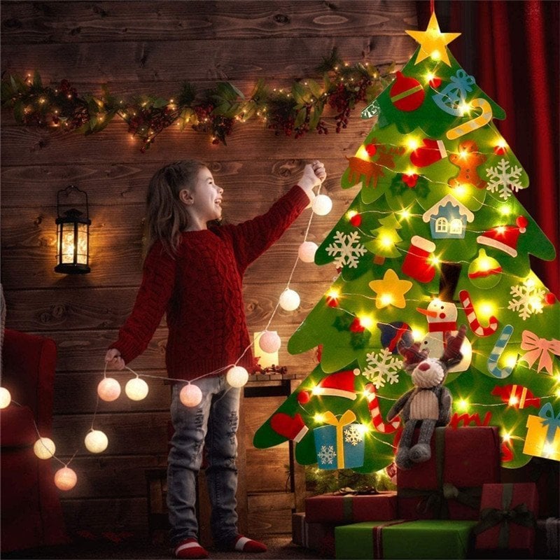 🎄👨‍👩‍👧DIY Felt Christmas Tree Kit for Kids | 32 Detachable Felt Ornaments, 35-LED String Lights🧸