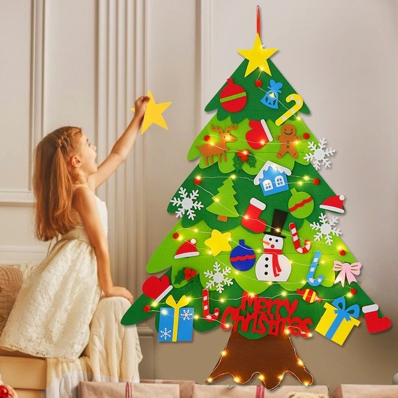 🎄👨‍👩‍👧DIY Felt Christmas Tree Kit for Kids | 32 Detachable Felt Ornaments, 35-LED String Lights🧸