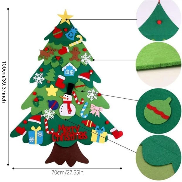 🎄👨‍👩‍👧DIY Felt Christmas Tree Kit for Kids | 32 Detachable Felt Ornaments, 35-LED String Lights🧸