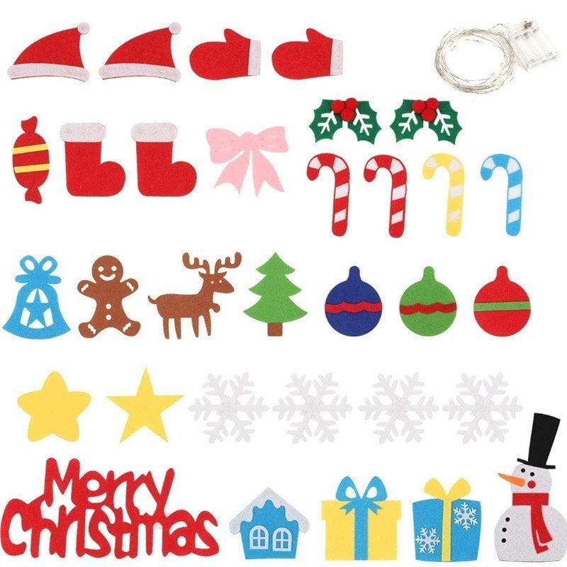 🎄👨‍👩‍👧DIY Felt Christmas Tree Kit for Kids | 32 Detachable Felt Ornaments, 35-LED String Lights🧸