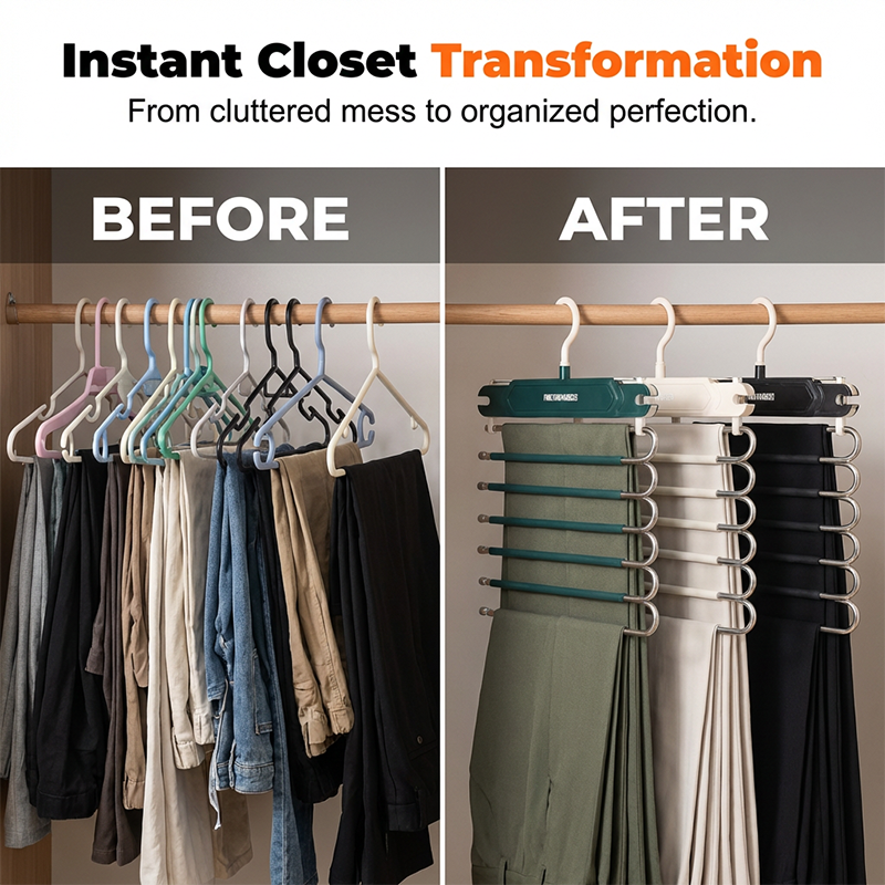 👖🪝Multi-Layer Pants Hanger | Dual-Hanging Modes Maximize Your Closet’s Vertical Space📐