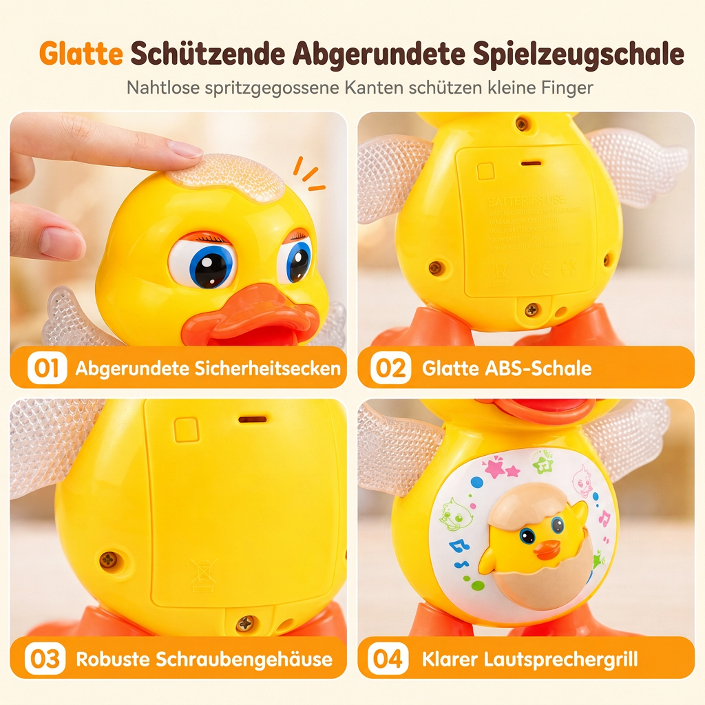 🦆🎵Electric Singing and Dancing Cartoon Duck Toy | LED Light Effects, Waddling Motion🌈