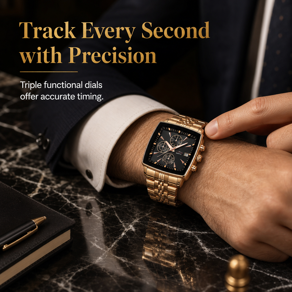 Men's Business Quartz Watch with Stainless Steel Band Waterproof Luminous Hands and Date Display
