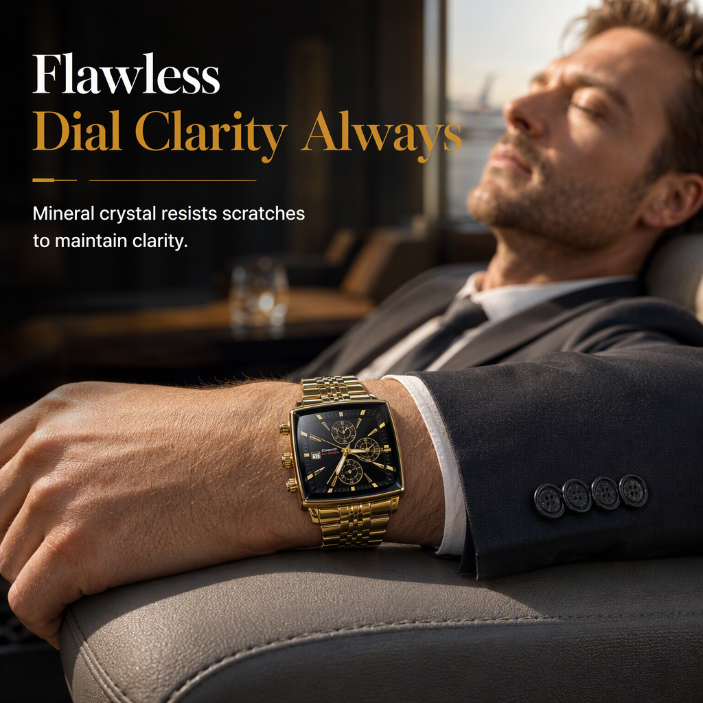 Men's Business Quartz Watch with Stainless Steel Band Waterproof Luminous Hands and Date Display