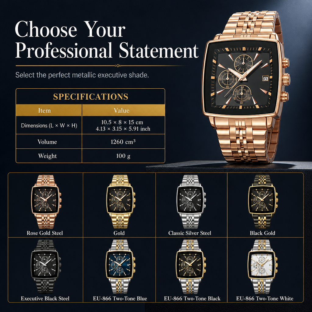 Men's Business Quartz Watch with Stainless Steel Band Waterproof Luminous Hands and Date Display